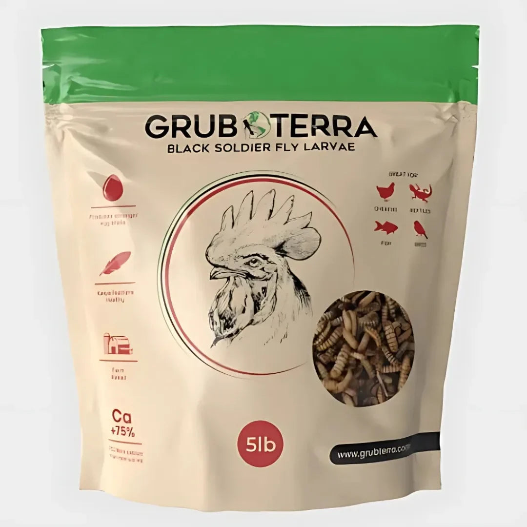 BIO GTERRA® LARVAS DE MOSCA DE SOLDADO NEGRA SUPLEMENTO ALIMENTICIO ALTO EN CALCIO PARA GALLINAS Y ANIMALES DE CORRAL