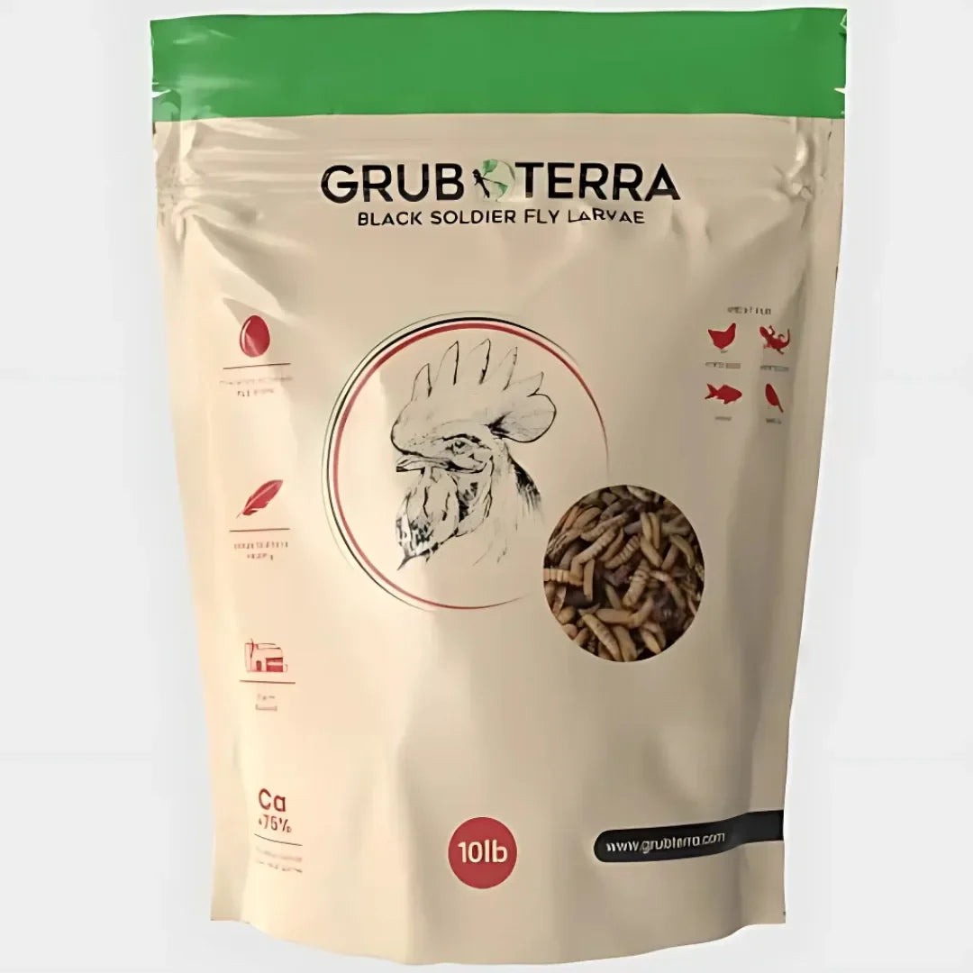 BIO GTERRA® LARVAS DE MOSCA DE SOLDADO NEGRA SUPLEMENTO ALIMENTICIO ALTO EN CALCIO PARA GALLINAS Y ANIMALES DE CORRAL