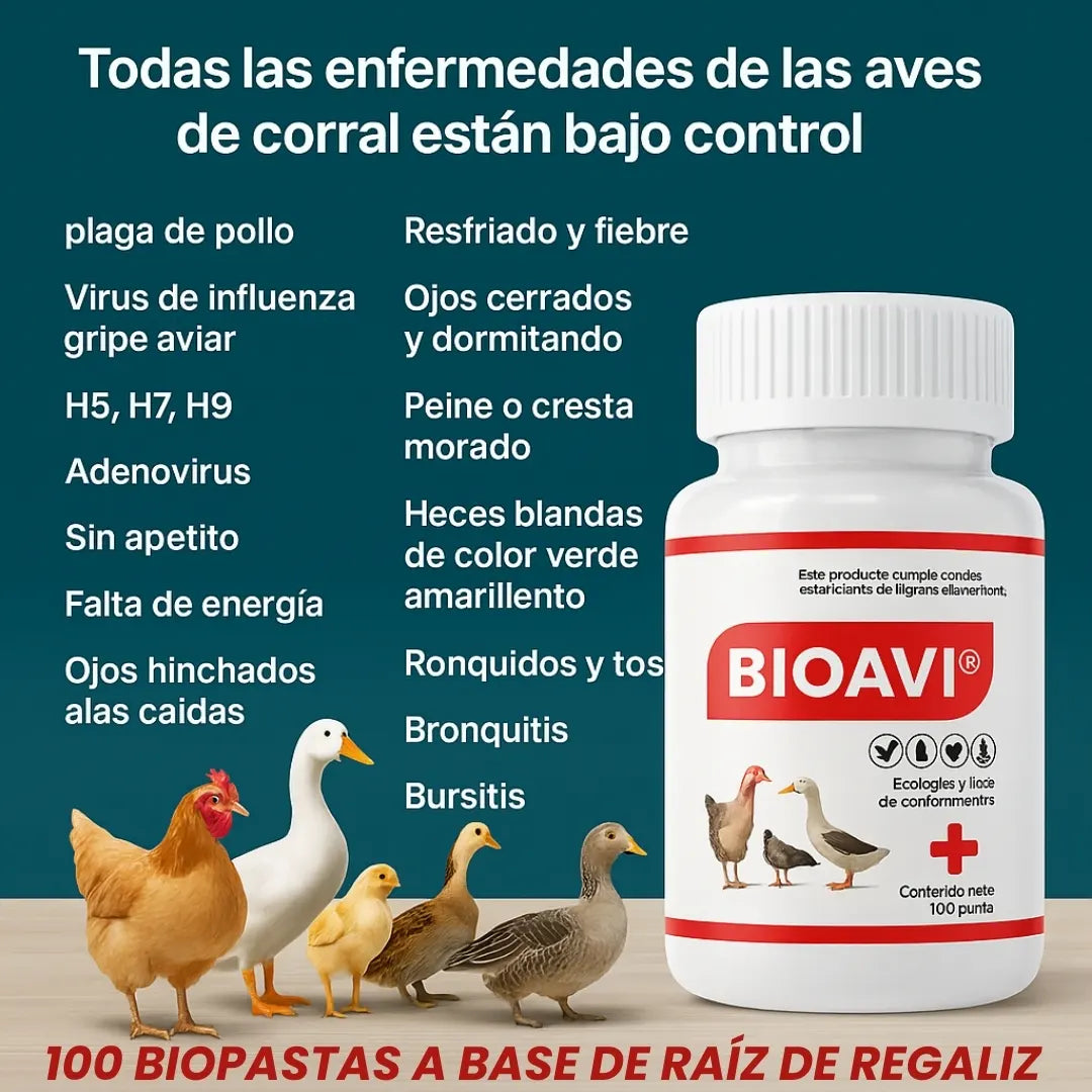 BIOAVI® FORMULA 100% NATURAL PARA ELIMINAR GRIPE EN POLLOS Y AVES/ BASE DE RAGALIZ Y DIENTE DE LEÓN