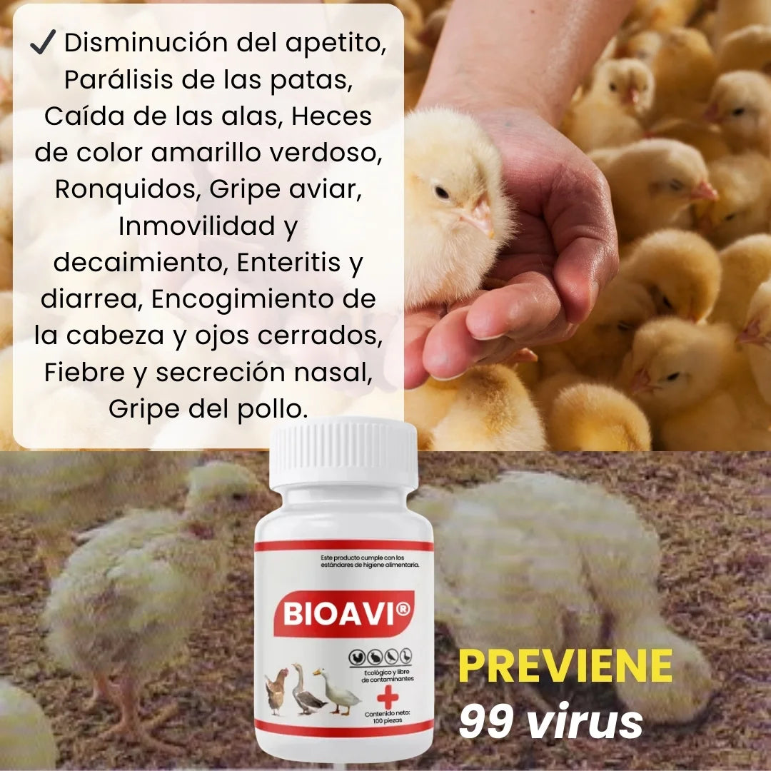 BIOAVI® FORMULA 100% NATURAL PARA ELIMINAR GRIPE EN POLLOS Y AVES/ BASE DE RAGALIZ Y DIENTE DE LEÓN