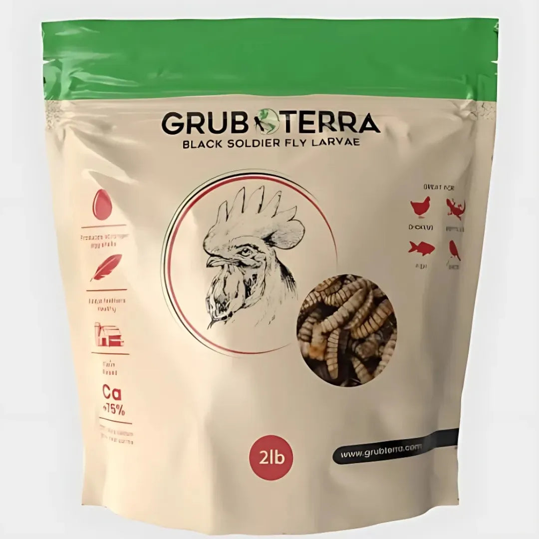 BIO GTERRA® LARVAS DE MOSCA DE SOLDADO NEGRA SUPLEMENTO ALIMENTICIO ALTO EN CALCIO PARA GALLINAS Y ANIMALES DE CORRAL
