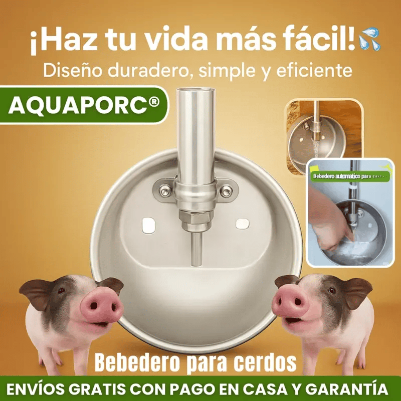 AQUAPORC® Bebedero automático para cerdos y animales de corral en acero Inoxidable