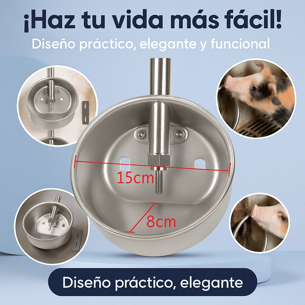 AQUAPORC® Bebedero automático para cerdos y animales de corral en acero Inoxidable